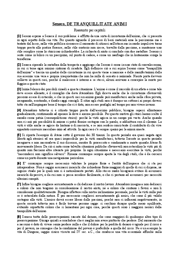 (DOC) Seneca, DE TRANQUILLITATE ANIMI riassunto