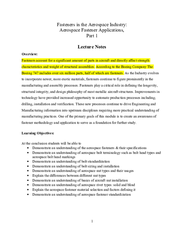 (DOC) Fasteners in the Aerospace Industry: Aerospace Fastener ...