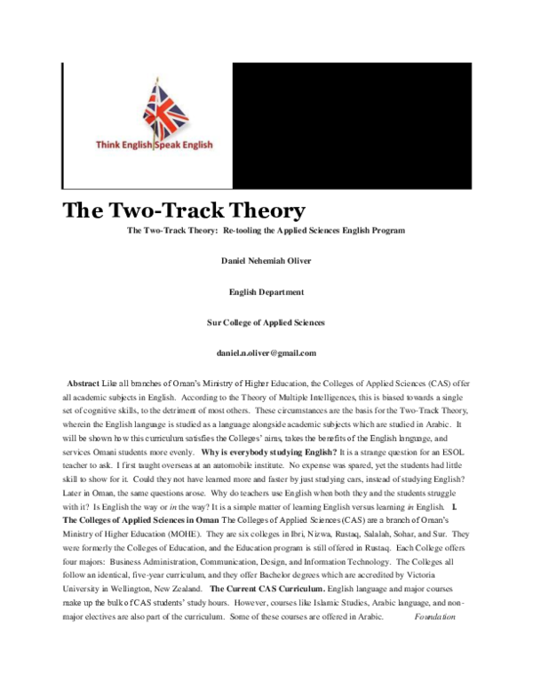 (DOC) The Two-Track Theory The Two-Track Theory: Re-tooling the Applied ...