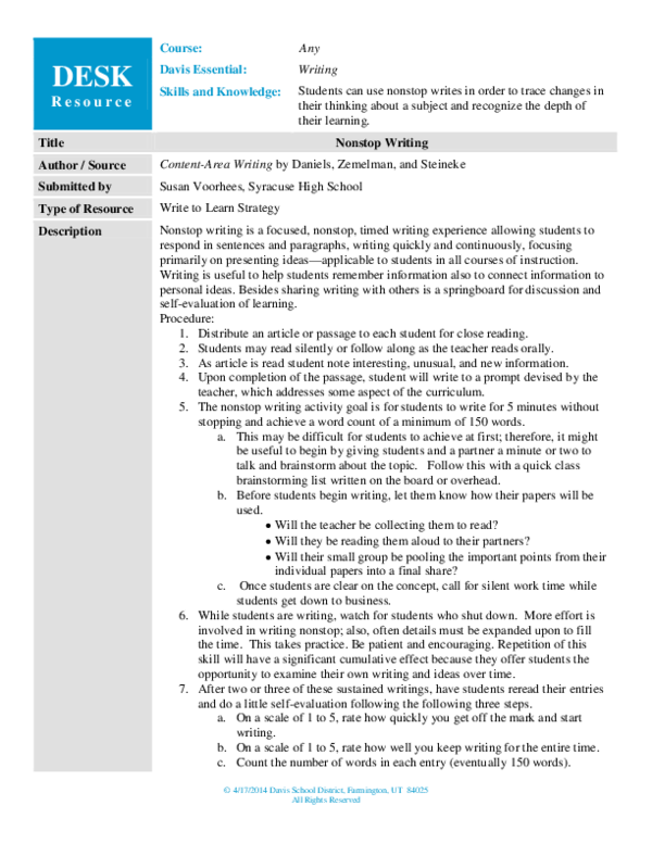 (DOC) DESK Lesson Plan Nonstop Writing yulia rahmi Academia.edu