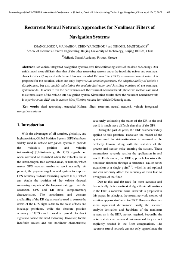 (PDF) Recurrent Neural Network Approaches for Nonlinear Filters of ...