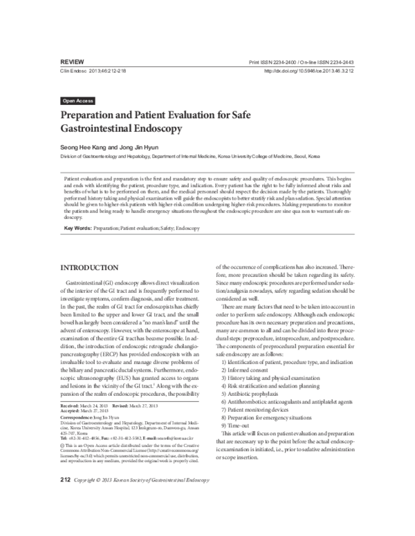 (PDF) Preparation and Patient Evaluation for Safe Gastrointestinal Endoscopy Correspondence