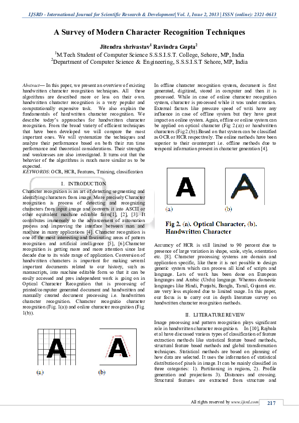 (PDF) A Survey of Modern Character Recognition Techniques