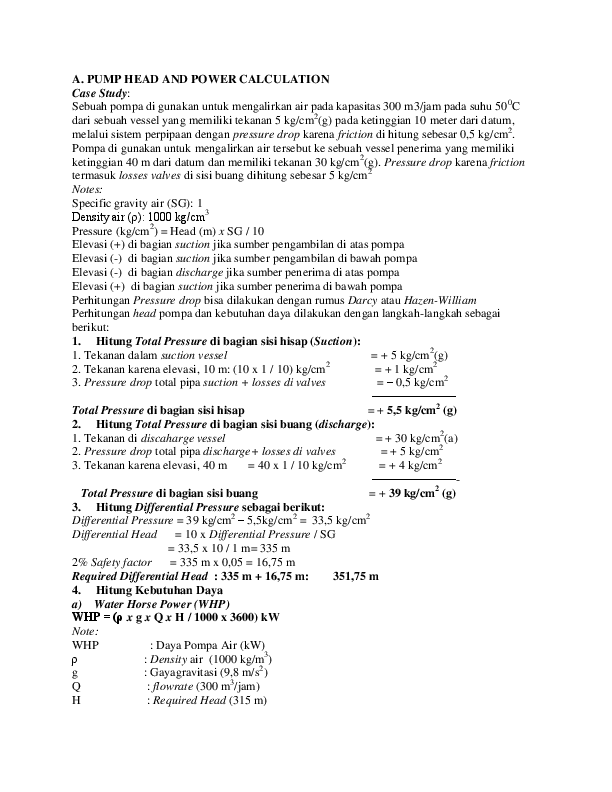 A Pump Head And Power Calculation Case Study Juhari Malau Academia Edu