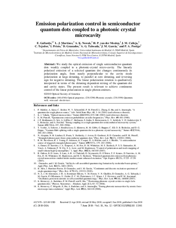 (PDF) Emission polarization control in semiconductor quantum dots ...
