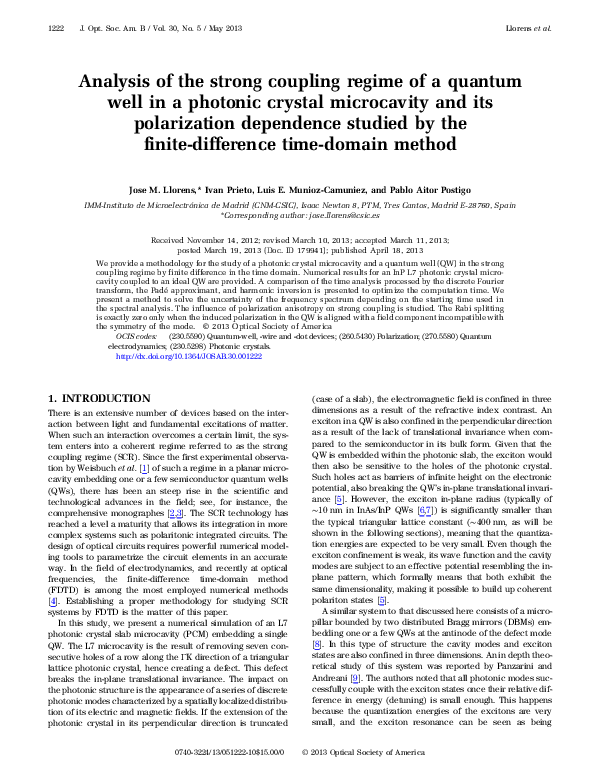 (PDF) Analysis of the strong coupling regime of a quantum well in a ...