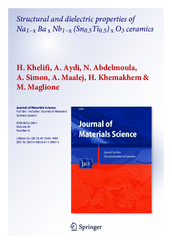 (PDF) Structural and dielectric properties of Na1−x Ba x Nb1−x (Sn0 ...