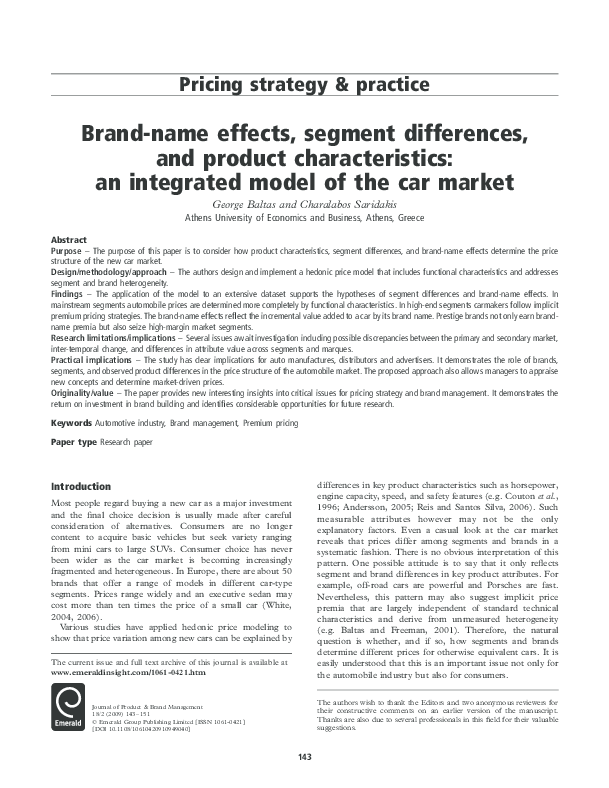 (PDF) Pricing strategy & practice Brandname effects, segment