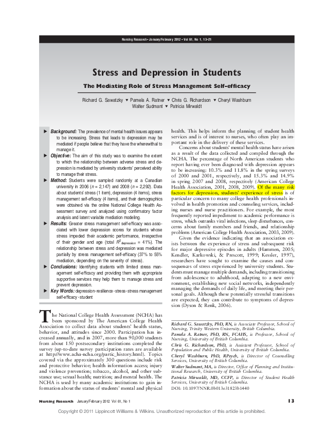 (PDF) Stress and Depression in Students The Mediating Role of Stress ...