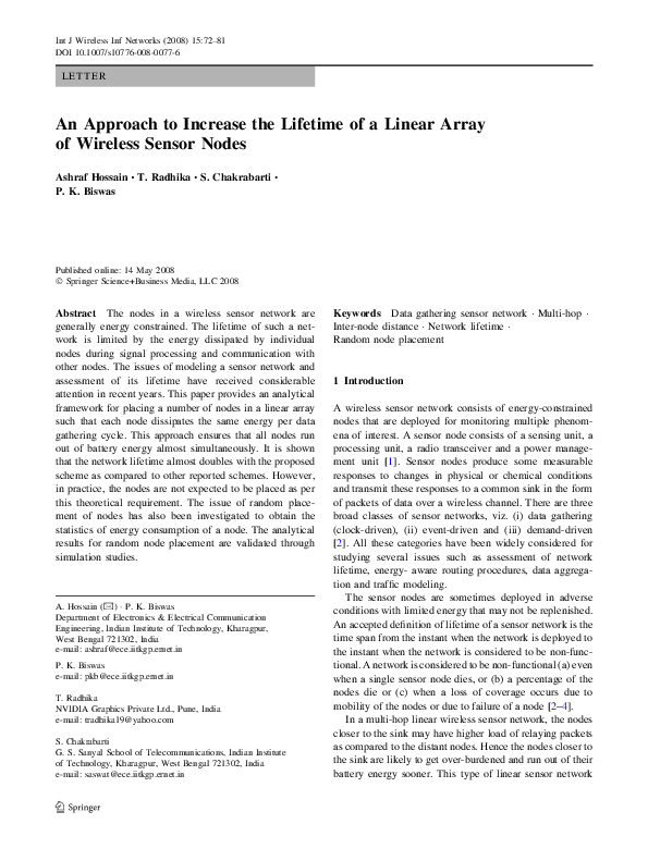 (PDF) An Approach to Increase the Lifetime of a Linear Array of ...