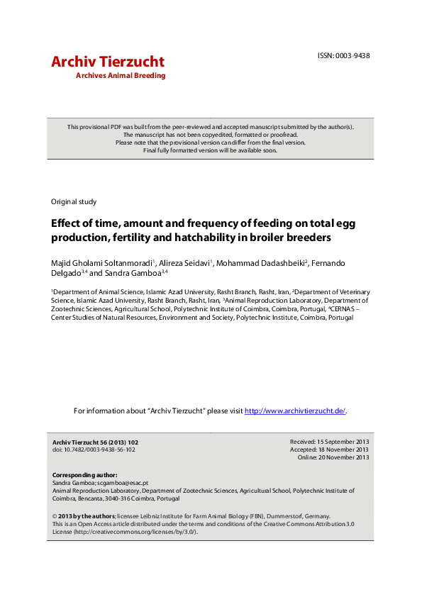 (PDF) Effect of time, amount and frequency of feeding on total egg ...