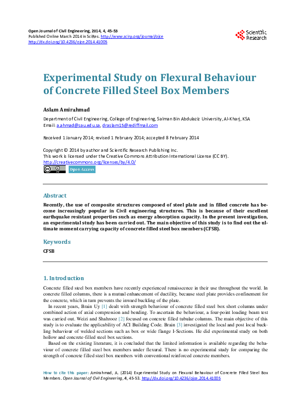 (PDF) Experimental Study on Flexural Behaviour of Concrete Filled Steel ...