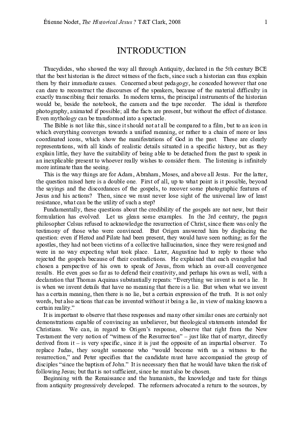 The Historical Jesus ? T&T Clark, 2008