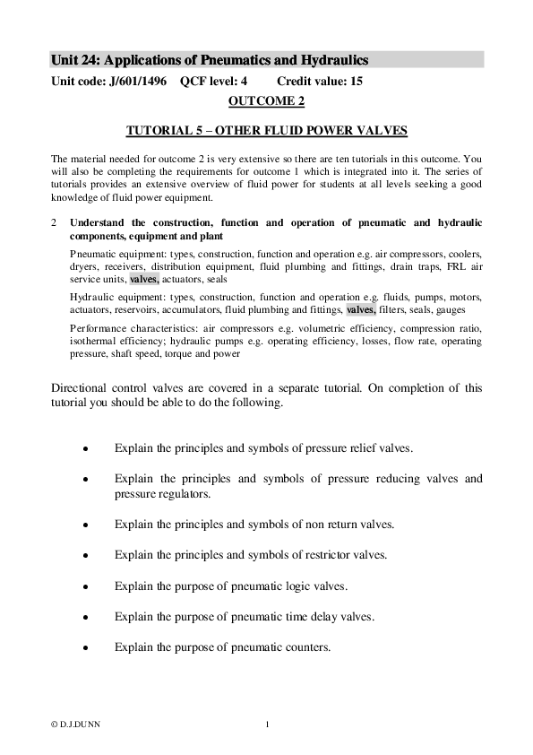 (PDF) Unit 24: Applications of Pneumatics and Hydraulics Unit code: J ...