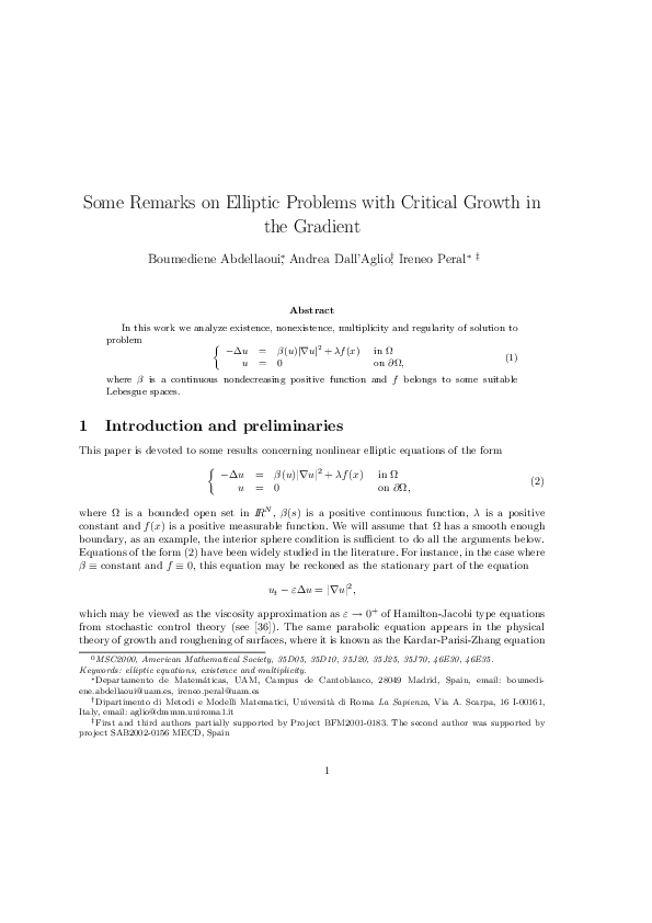 (PDF) Some remarks on elliptic problems with critical growth in the ...