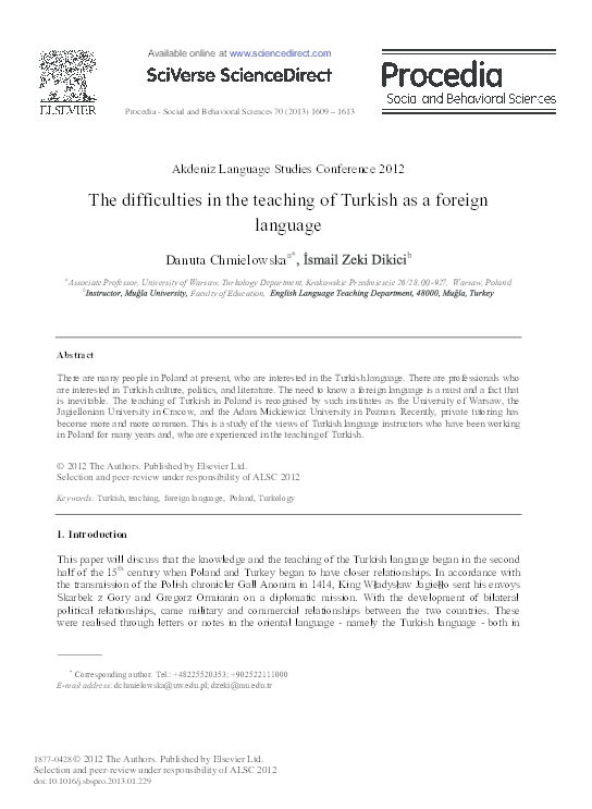 (PDF) The difficulties in the teaching of Turkish as a foreign language