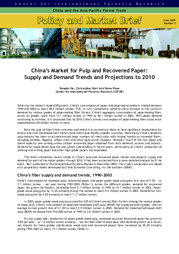 (PDF) China's Market for Pulp and Recovered Paper Supply and Demand