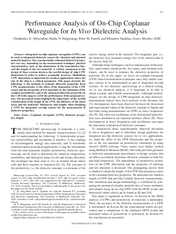 (PDF) Performance Analysis of On-Chip Coplanar Waveguide for In-Vivo ...
