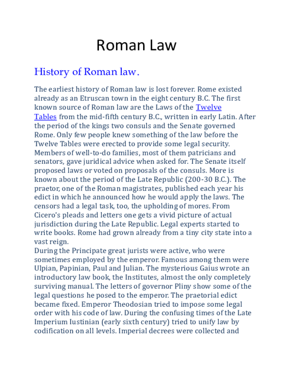 (DOC) Roman Law History of Roman law