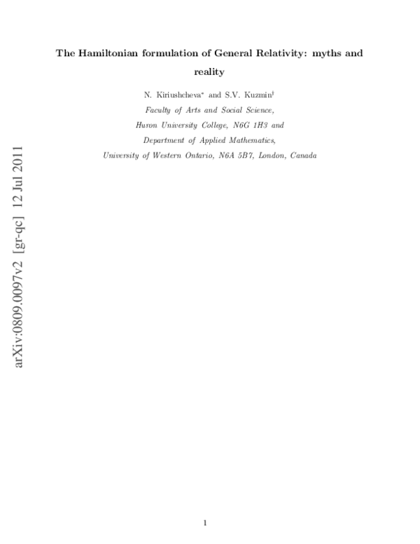 (PDF) The Hamiltonian formulation of General Relativity myths and (PDF) The Hamiltonian formulation of General Relativity myths and