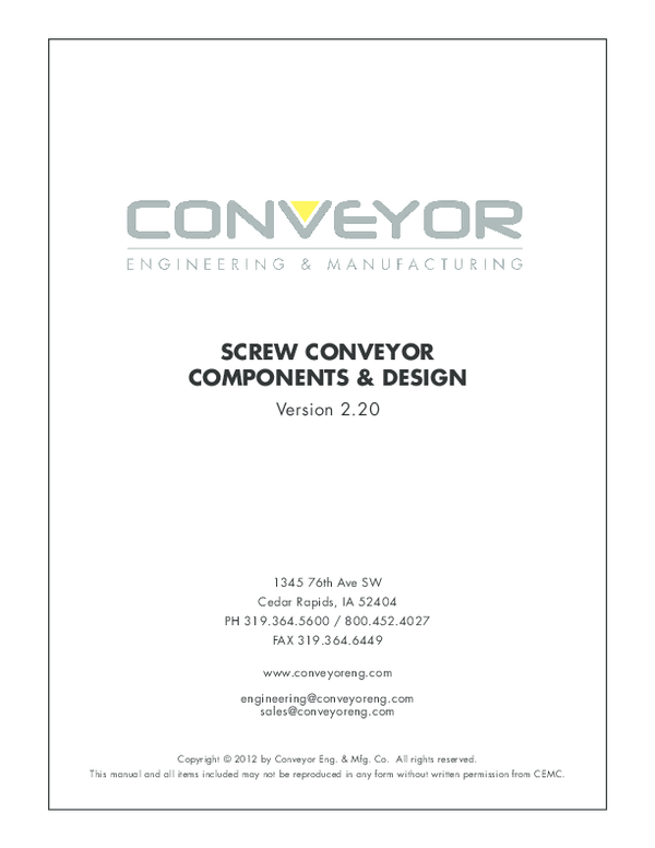 Pdf Screw Conveyor Components Design Conveyor Engineering