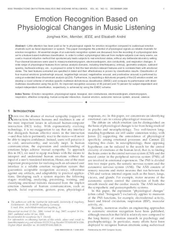 (PDF) Emotion recognition based on physiological changes in music listening