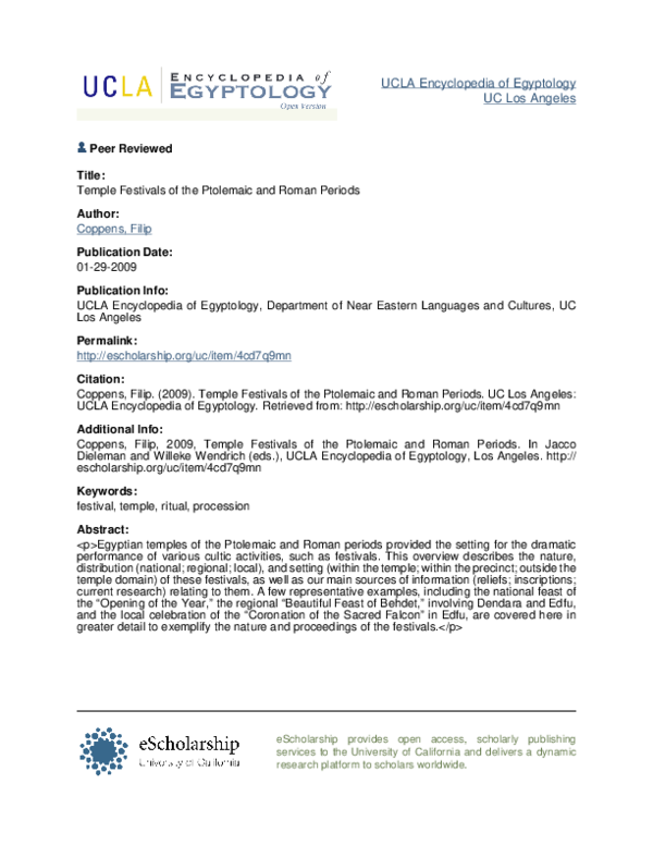 (PDF) UCLA Encyclopedia of Egyptology UC Los Angeles Peer Reviewed