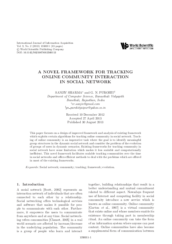 (PDF) A NOVEL FRAMEWORK FOR TRACKING ONLINE COMMUNITY INTERACTION IN ...