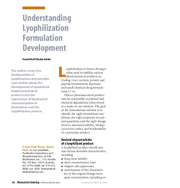 (PDF) Understanding Lyophilization Formulation Development Weiguo Dai