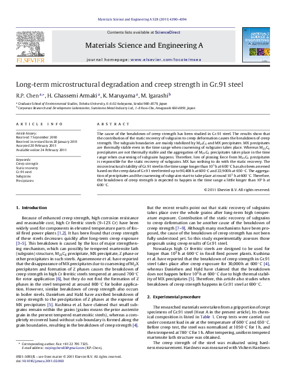 (PDF) Long-term microstructural degradation and creep strength in Gr.91 ...