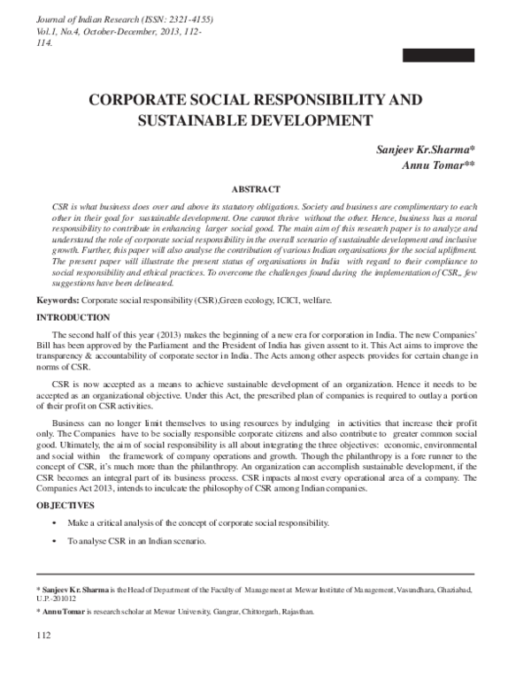 (PDF) CORPORATE SOCIAL RESPONSIBILITY AND SUSTAINABLE DEVELOPMENT