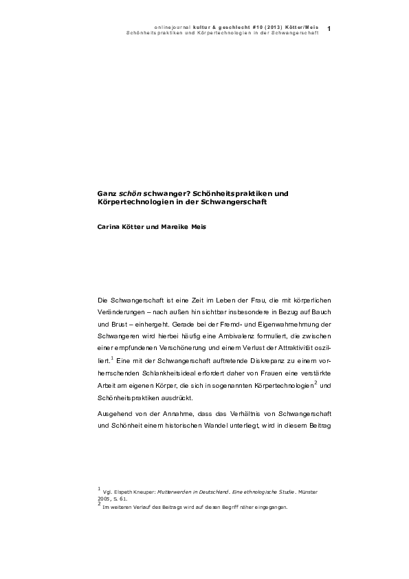 (PDF) Ganz schön schwanger? Schönheitspraktiken und Körpertechnologien in der Schwangerschaft (PDF) Ganz schön schwanger? Schönheitspraktiken und Körpertechnologien in der Schwangerschaft