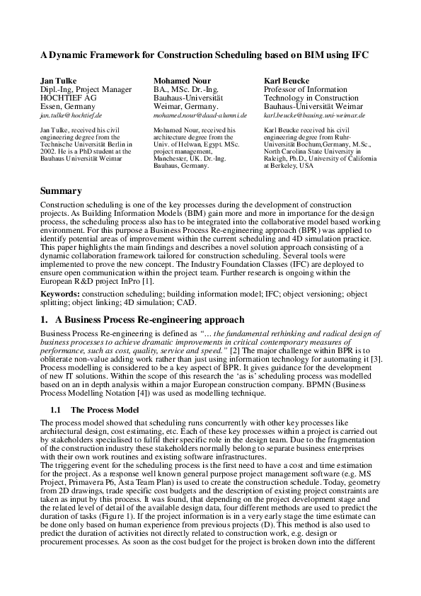 (PDF) A Dynamic Framework for Construction Scheduling based on BIM ...