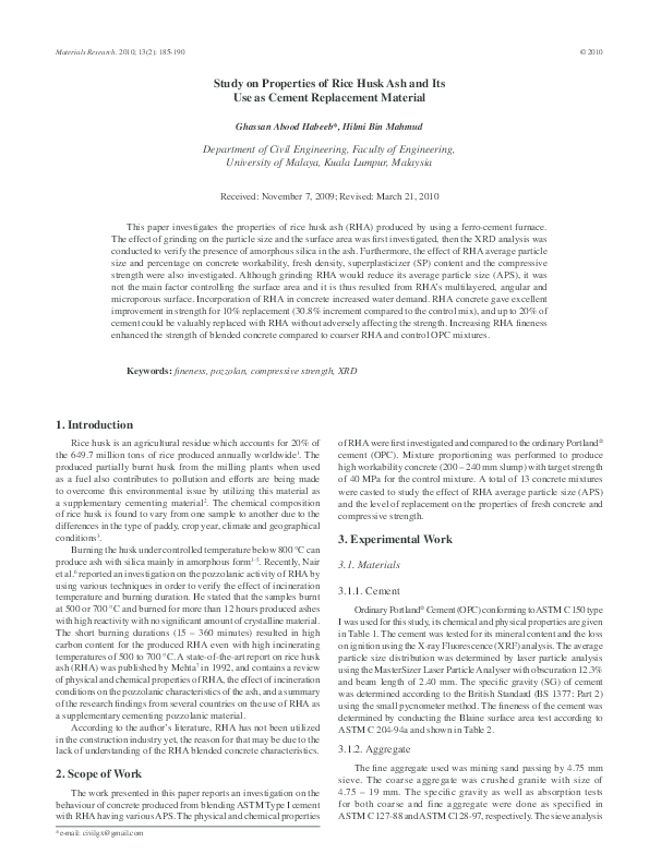 Rice husk ash concrete research paper picture