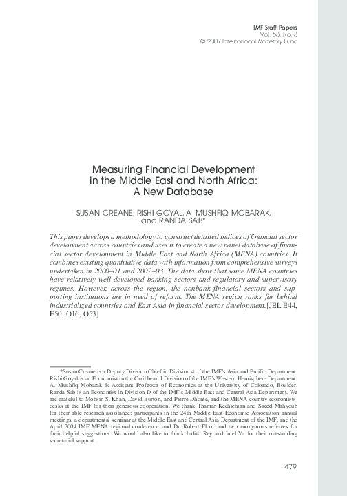 (PDF) Measuring Financial Development in the Middle East and North ...