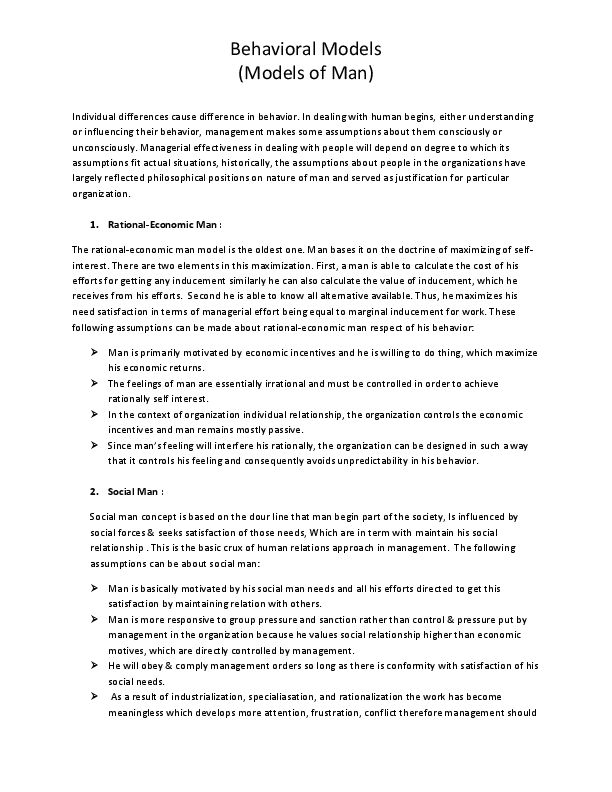 (DOC) Behavioral Models (Models of Man