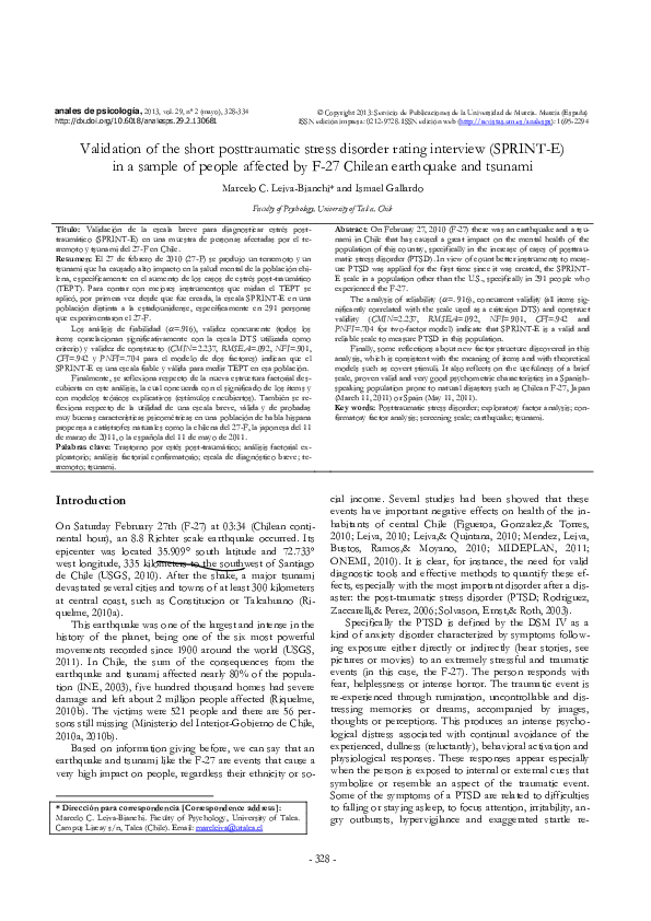 (PDF) Validation of the short posttraumatic stress disorder rating ...