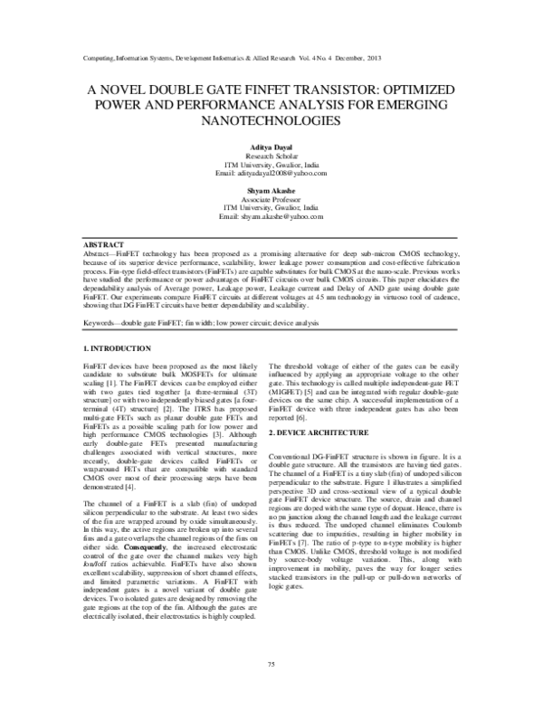 (PDF) A novel double gate FinFET transistor: optimized power and ...