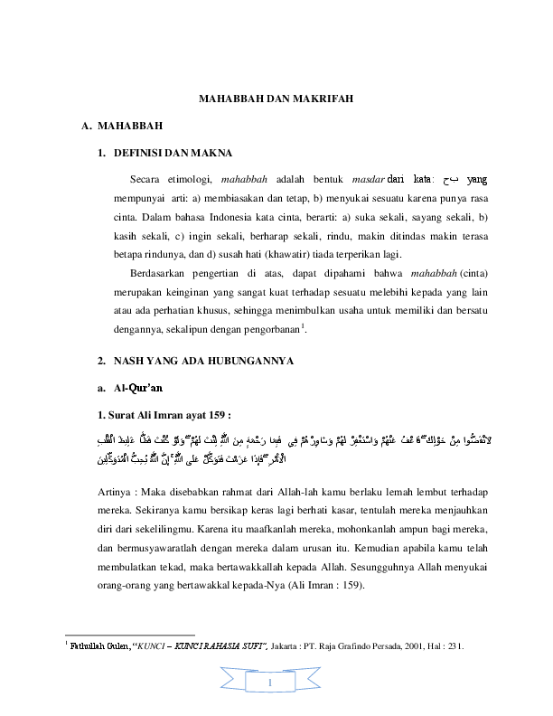 Doc Tasawuf Mahabbah Dan Makrifah Valeria Pramita Academia Edu