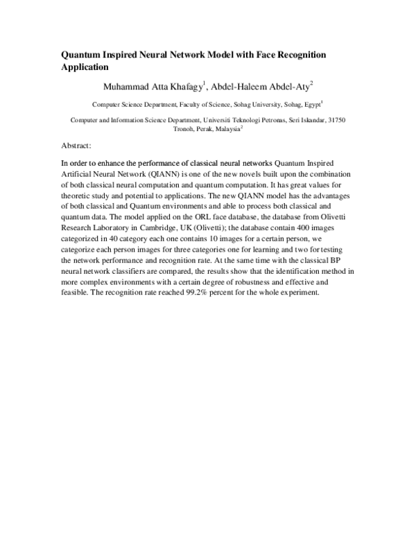 (PDF) Quantum Inspired Neural Network Model with Face Recognition ...