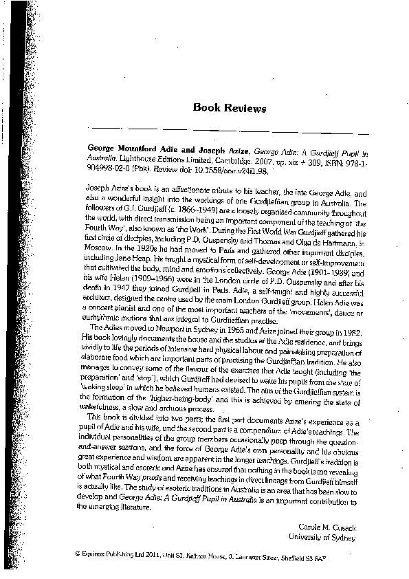 (PDF) George Mountford Adie and Joseph Azize, George Adie: A Gurdjieff ...