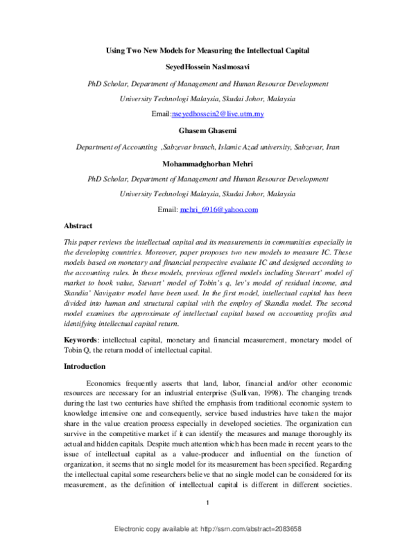 (PDF) The study of intellectual capital measurement and its two ...