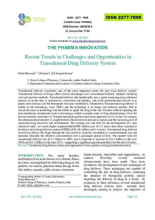 (PDF) THE PHARMA INNOVATION Recent Trends in Challenges and ...