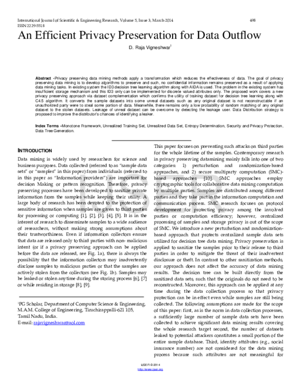 (PDF) An Efficient Privacy Preservation for Data Outflow