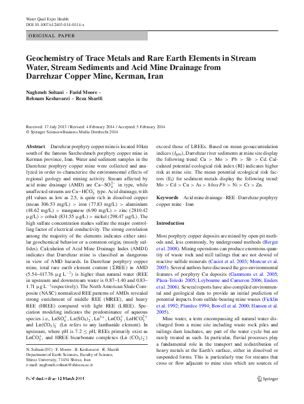 (PDF) Geochemistry of Trace Metals and Rare Earth Elements in Stream ...