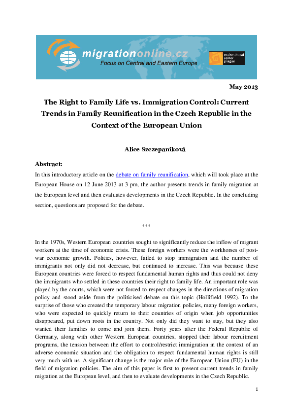 (PDF) The Right to Family Life vs. Immigration Control: Current Trends ...