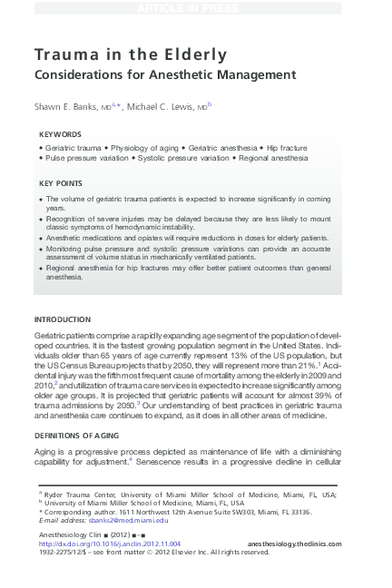 (PDF) Trauma in the Elderly Considerations for Anesthetic Management ...