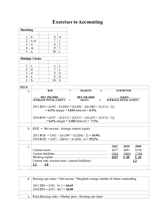Exercises to Accounting