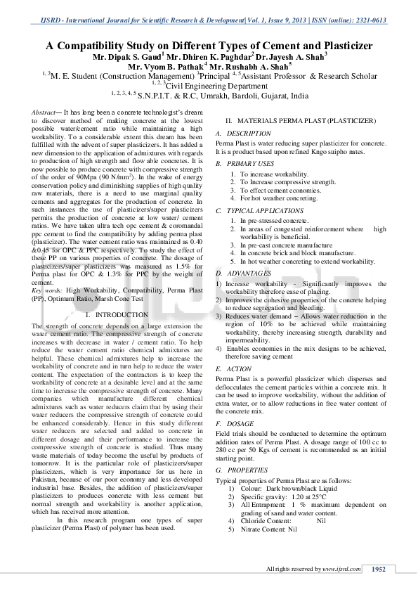 (PDF) A Compatibility Study on Different Types of Cement and Plasticizer