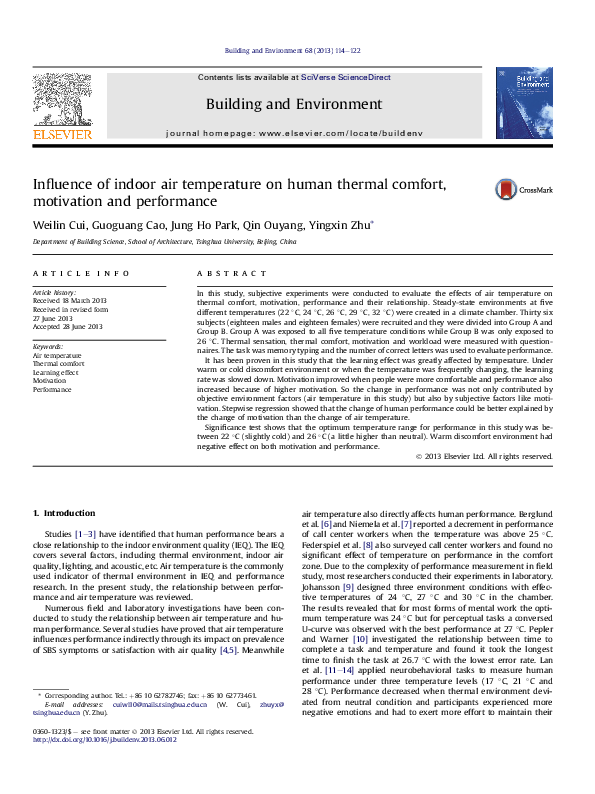 (PDF) Influence of indoor air temperature on human thermal comfort ...